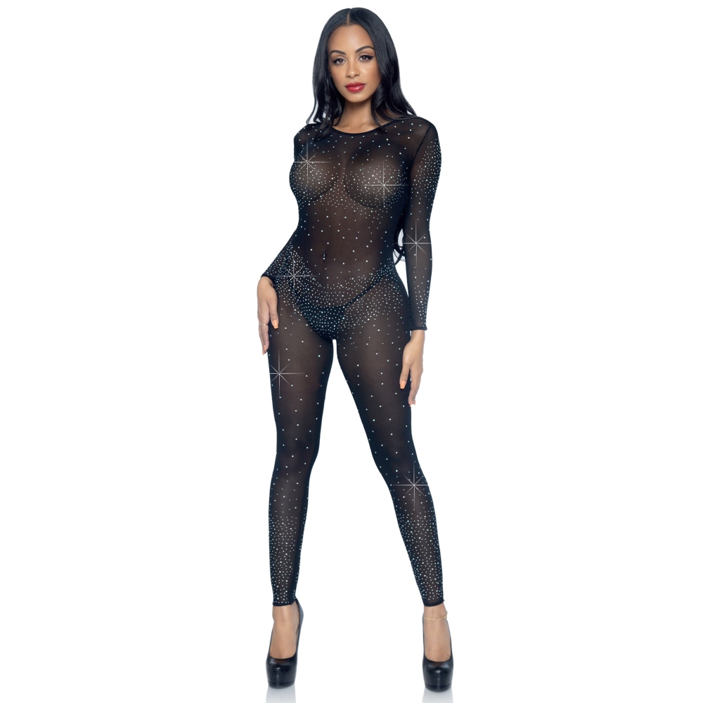 Leg Avenue - Sheer Rhinestone Catsuit - Noir